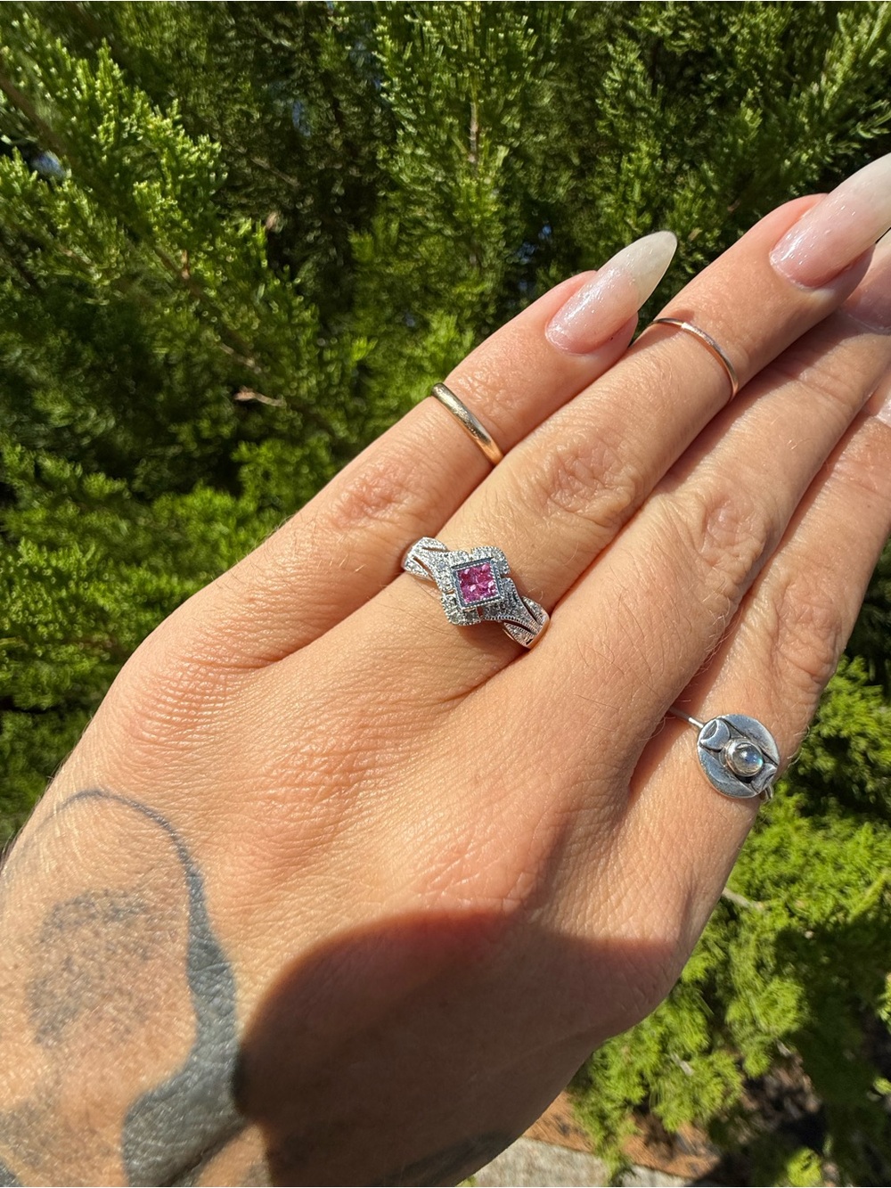 14k Genuine pink Sapphire and Diamond Ring